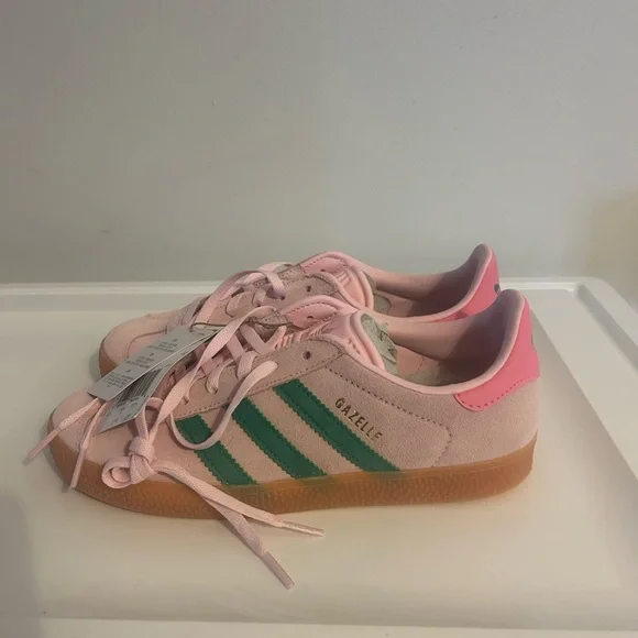 Adidas Gazelle Pink Suede Sneakers with Green Stripes - Picture 3 of 6